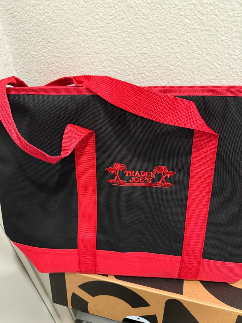 Trader Joe's Black and Red Canvas insulated Tote Bag - Picture 4 of 4